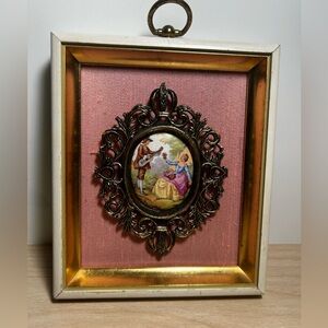 Fragonard Limoges Wall Hanging Cameo with Brass Overlay